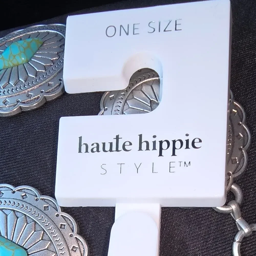 Haute Hippie Silver and Turquoise Chain Concho Belt New